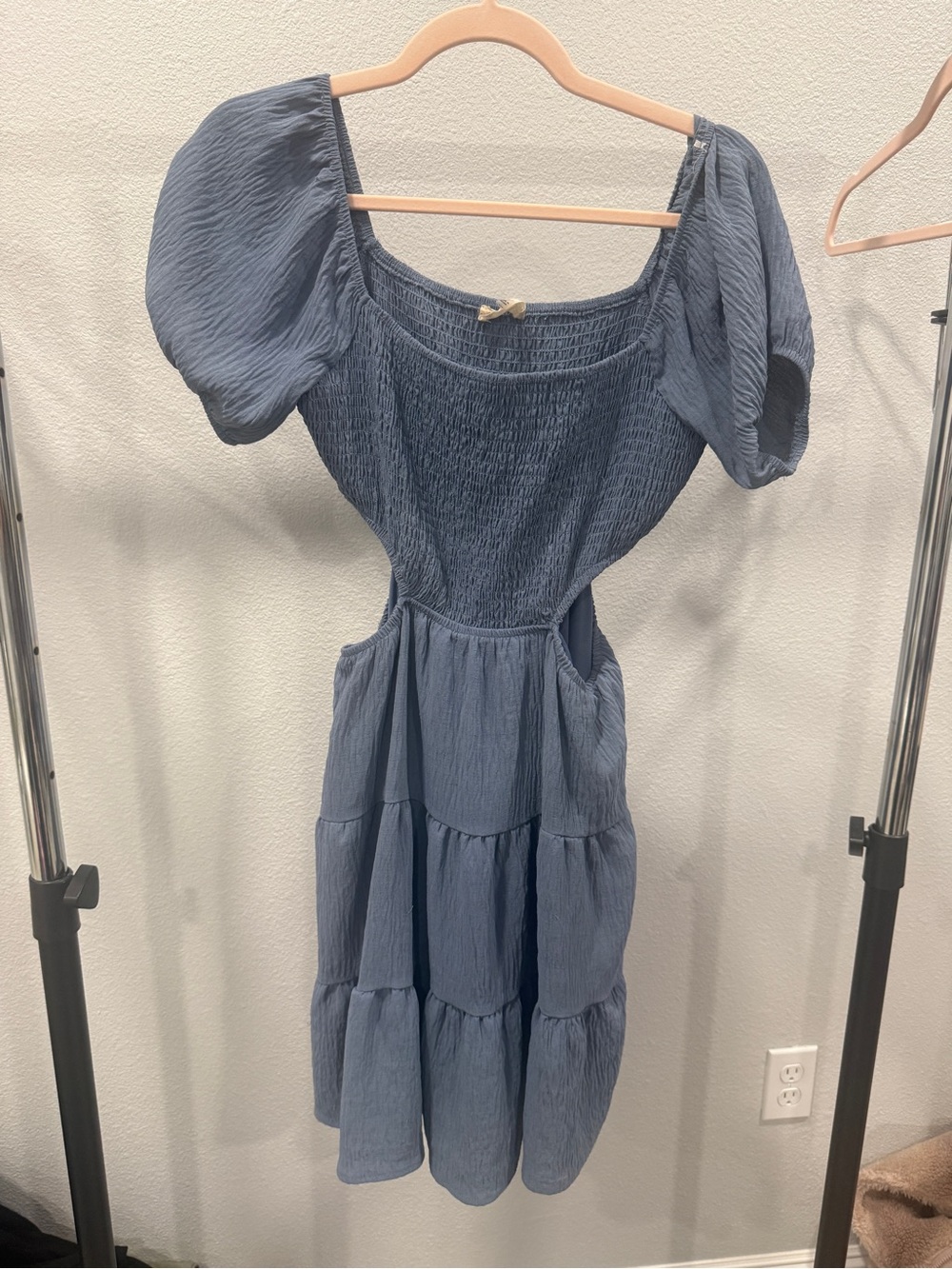 Altar'd State Dusty Blue Smocked Tiered Dress with Side Cutouts Medium